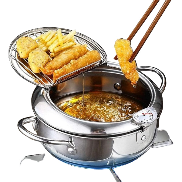 Professionele Friteuse met Deksel en Zeef voor Krokant Koken 0