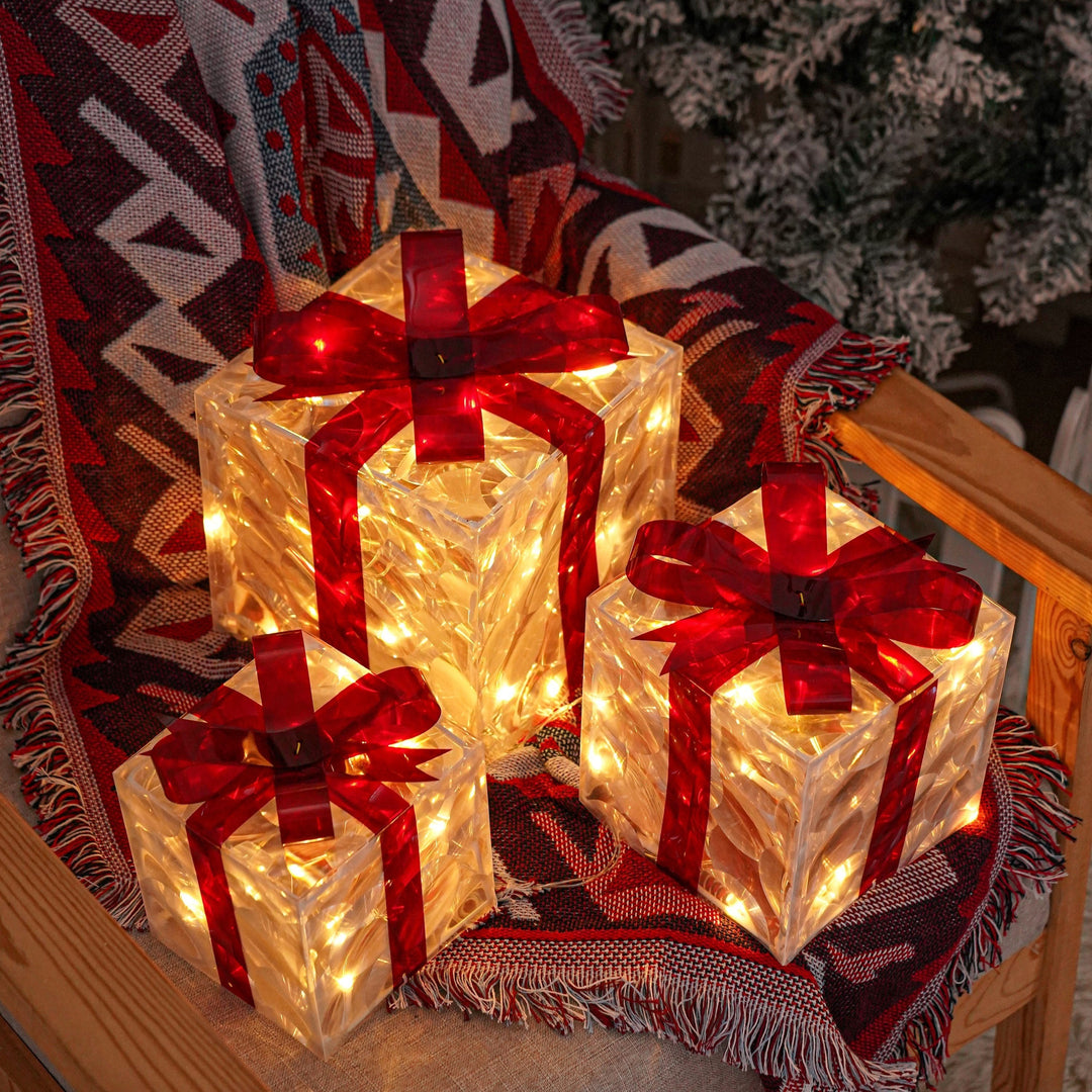 Set van 3 Verlichte Cadeau Dozen voor Kerstdecoratie 0