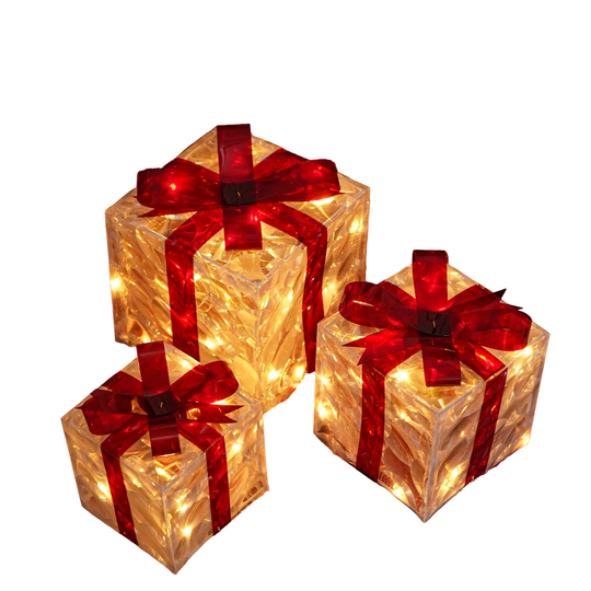 Set van 3 Verlichte Cadeau Dozen voor Kerstdecoratie