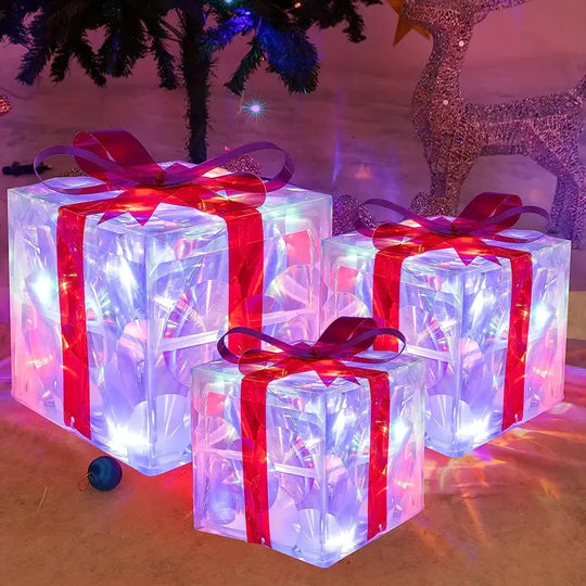 Set van 3 Verlichte Cadeau Dozen voor Kerstdecoratie 4