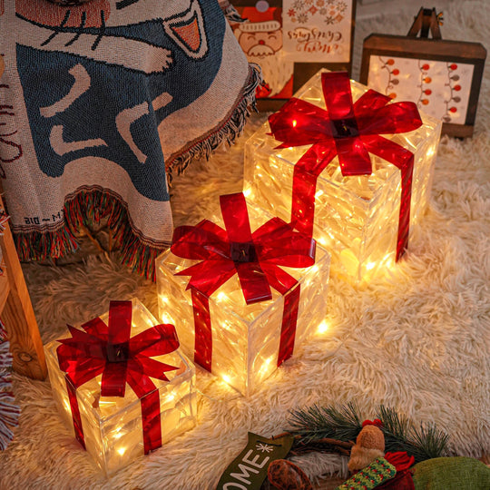 Set van 3 Verlichte Cadeau Dozen voor Kerstdecoratie 7