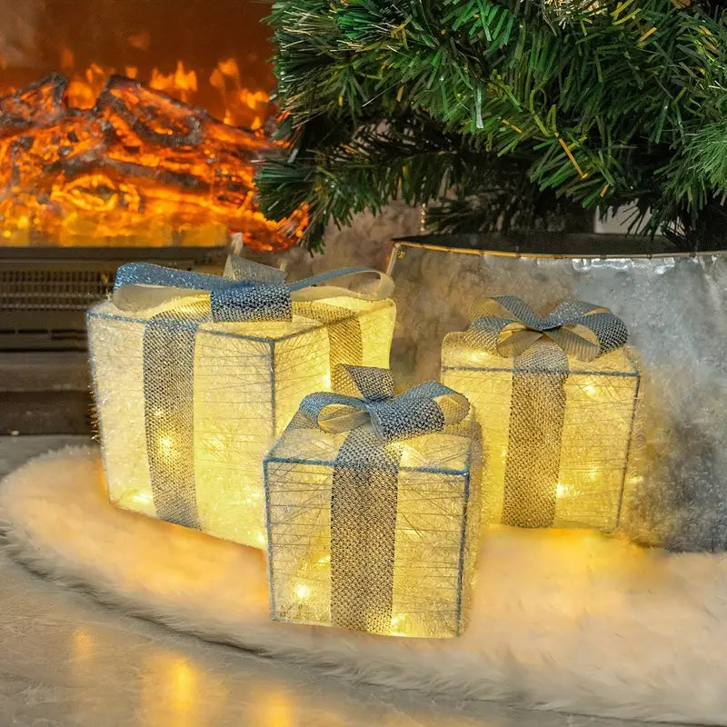 Set van 3 Verlichte Cadeau Dozen voor Kerstdecoratie 8