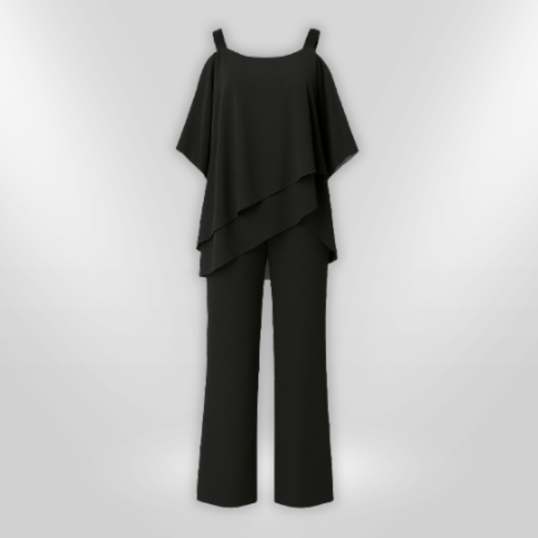 Tweedelige Set Dames Asymmetrische Top en Brede Broek van Premium Stof 2
