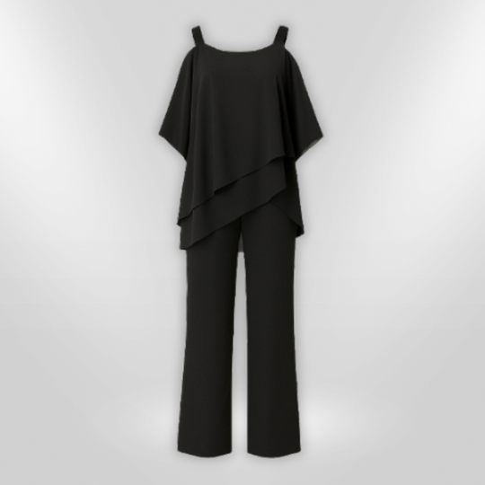 Tweedelige Set Dames Asymmetrische Top en Brede Broek van Premium Stof 2