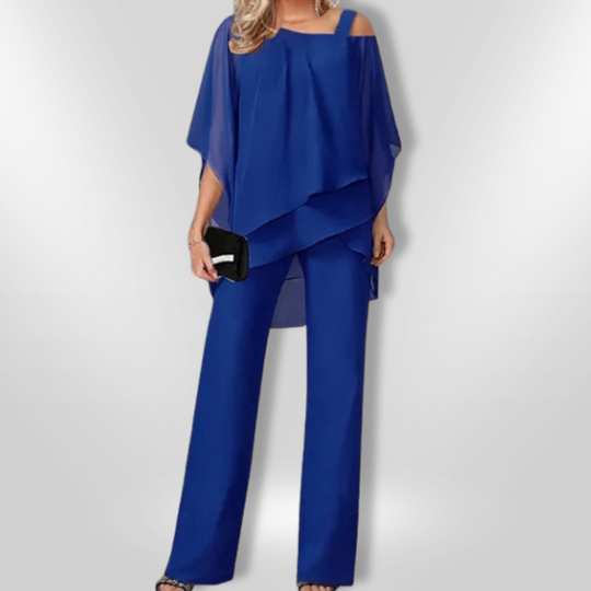 Tweedelige Set Dames Asymmetrische Top en Brede Broek van Premium Stof 3