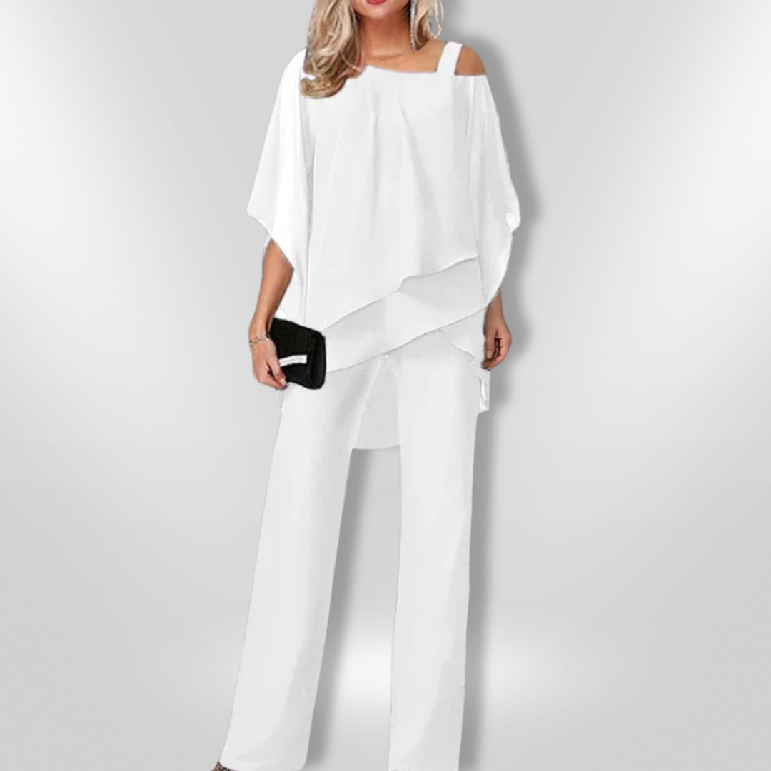 Tweedelige Set Dames Asymmetrische Top en Brede Broek van Premium Stof 4