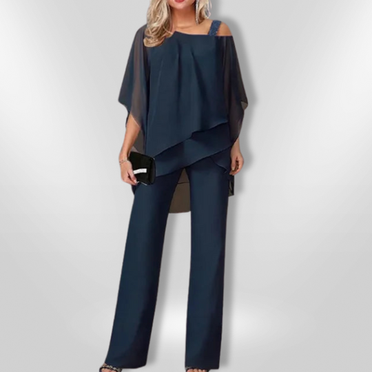 Tweedelige Set Dames Asymmetrische Top en Brede Broek van Premium Stof 5