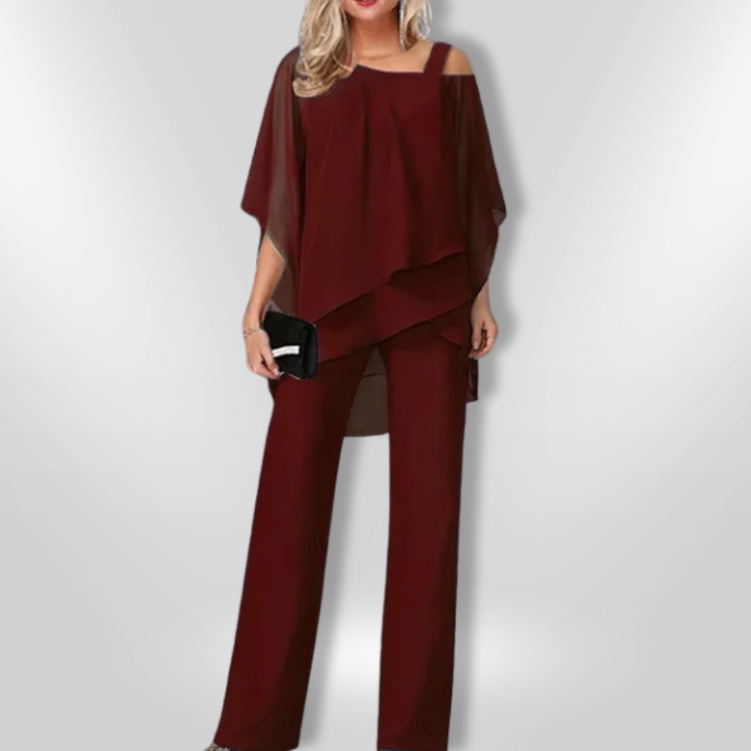 Tweedelige Set Dames Asymmetrische Top en Brede Broek van Premium Stof 6