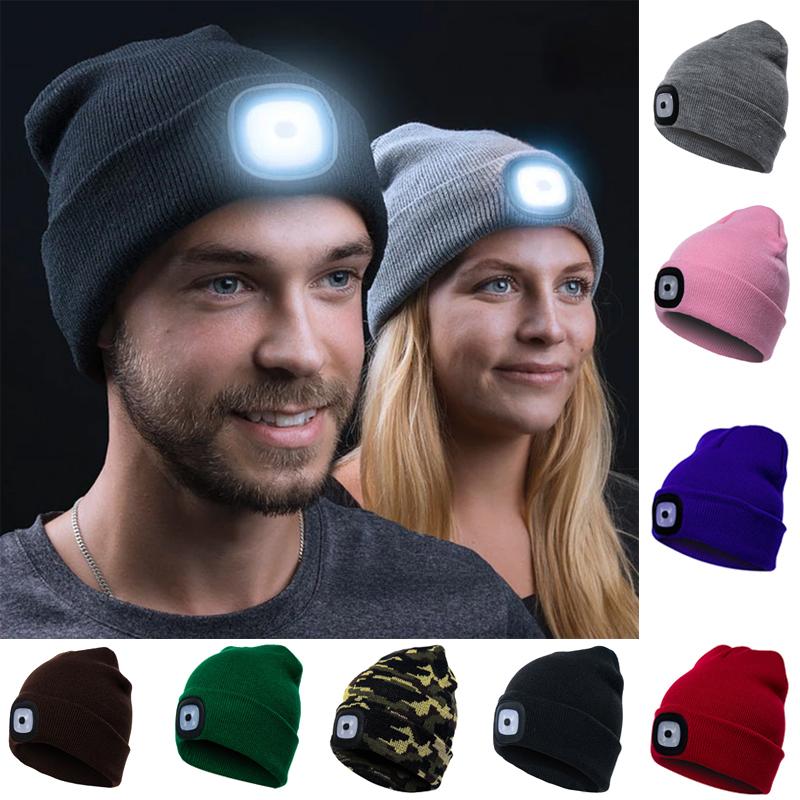 Unisex Beanie met Afneembare LED-koplamp en Modieuze Gebreide Structuur 0