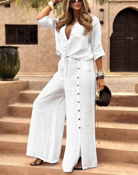 Vrouwen 2-Piece Set Linnen Relaxed Fit Met Knopen 1
