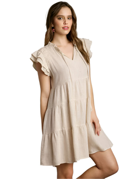 Vrouwen A-Lijn Mini Jurk Gelaagd Linnen 0