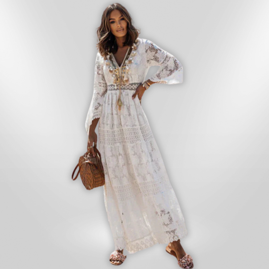 Vrouwen Boho Lange Mouwen Jurk Elegante Polyester 3