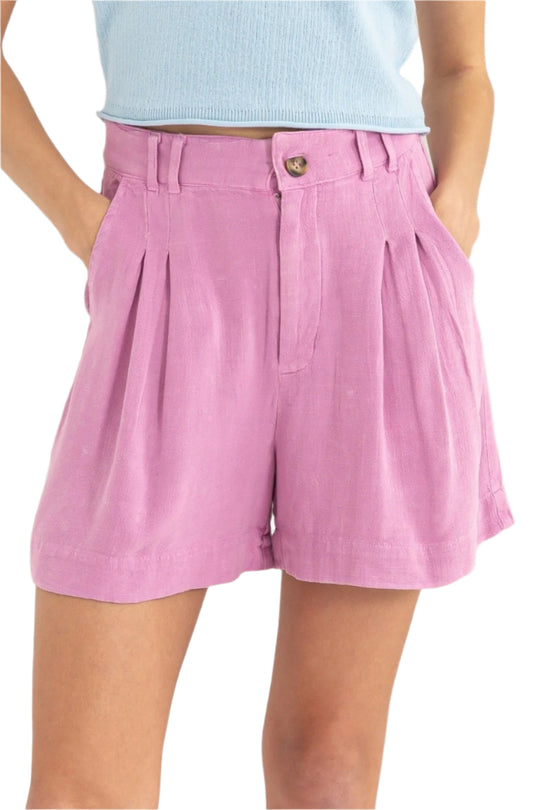 Vrouwen Hoge Taille Plissé Linnen Shorts 0