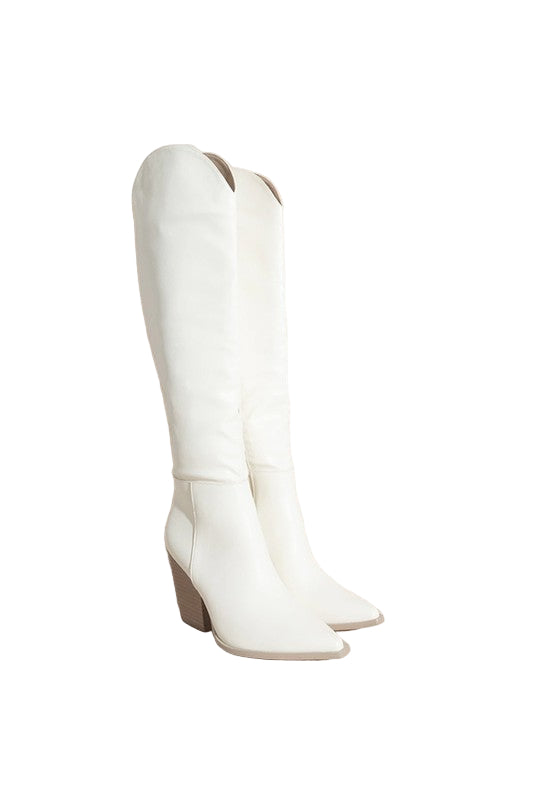 Vrouwen Knie Hoge Cowboylaarzen Wit 0