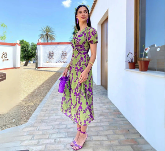 Vrouwen Korte Mouwen Geprinte Jurk Casual Stijl Katoenmix 5