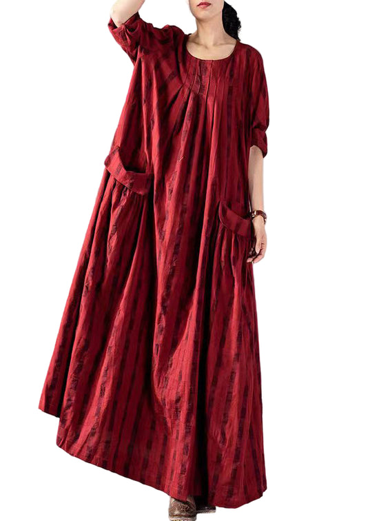 Vrouwen Lange Jurk Met Gerimpelde Mouwen En Grote Zakken 0