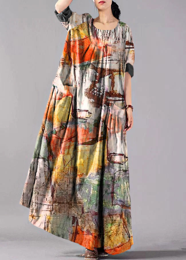 Vrouwen Lange Jurk Met Gerimpelde Mouwen En Grote Zakken 5