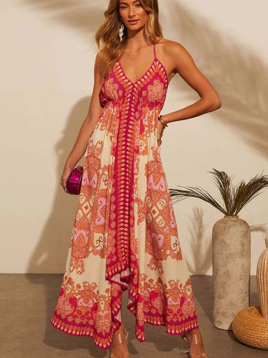 Vrouwen Lange Jurk V-Hals Bohemian Stijl 8