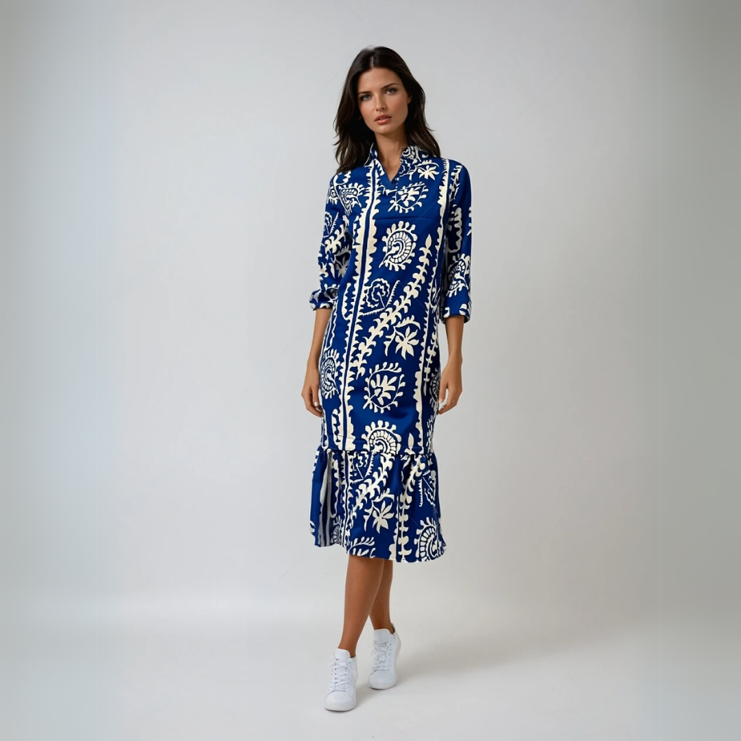 Vrouwen Losse Geprinte Jurk met V-Hals 2