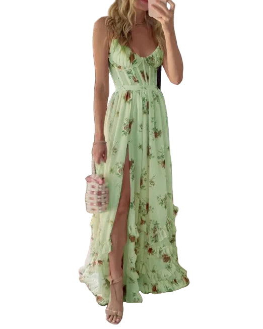 Vrouwen Maxi Jurk Bloemenprint met Zijsplit 0