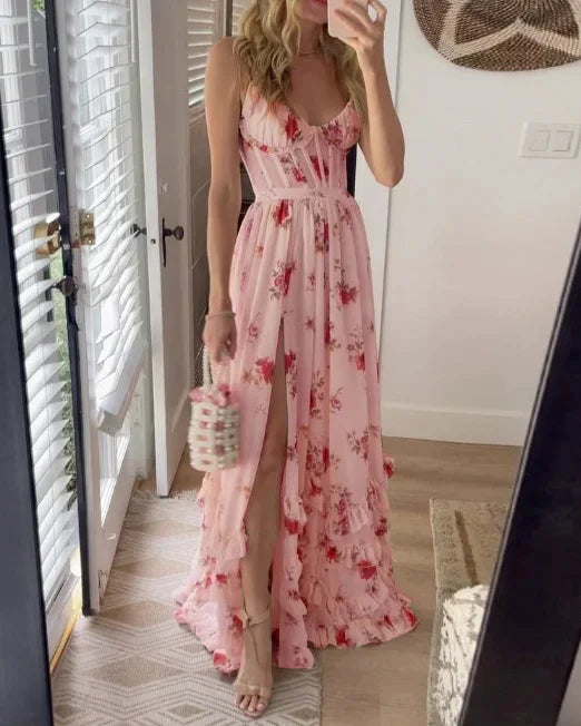 Vrouwen Maxi Jurk Bloemenprint met Zijsplit 1