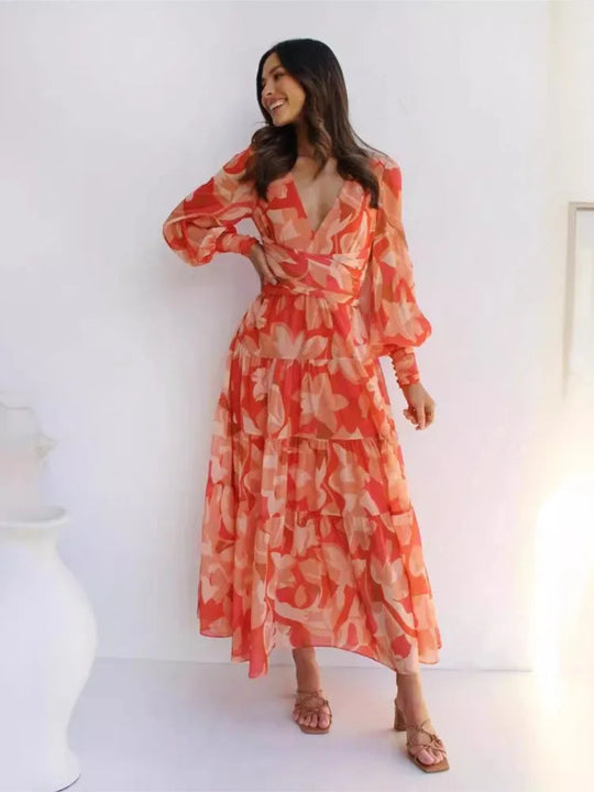 Vrouwen Maxi Jurk Elegante Chiffon Lange Mouwen 1