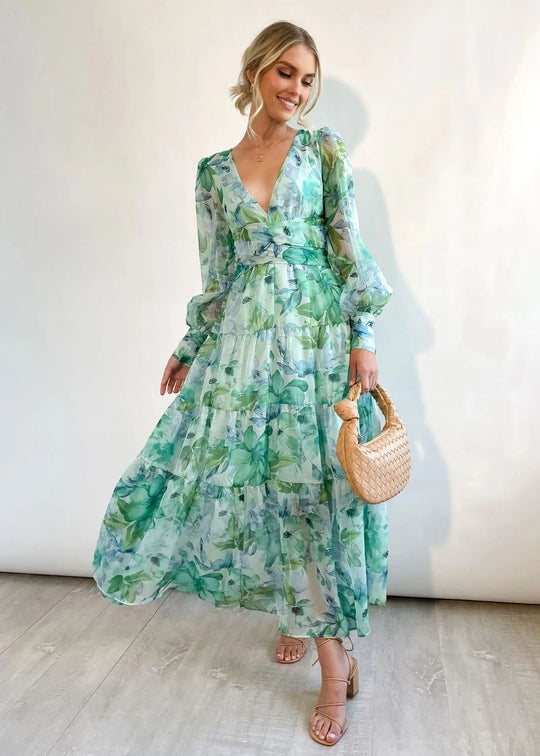 Vrouwen Maxi Jurk Elegante Chiffon Lange Mouwen 2