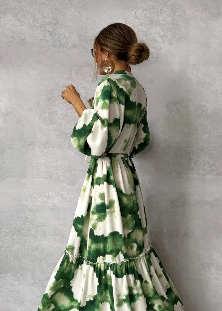 Vrouwen Maxi Jurk Lange Mouwen V-Hals 2