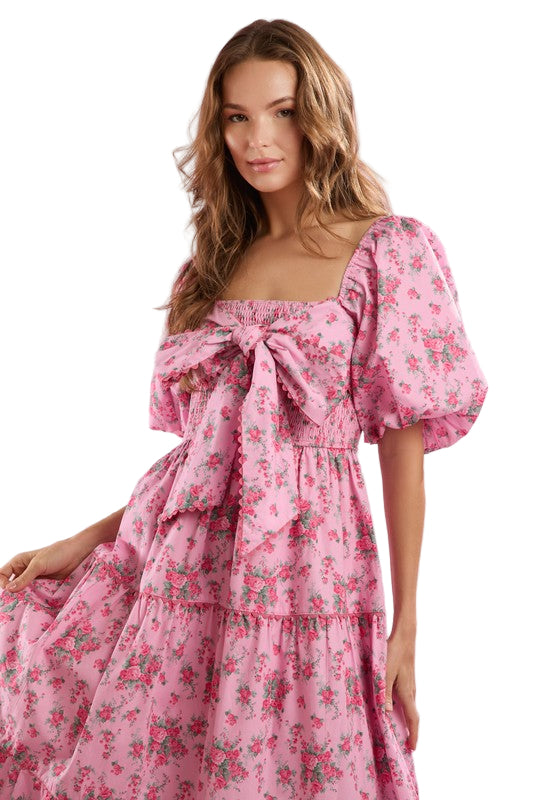 Vrouwen Maxi Jurk Met Bloemenprint En Strikdetail 0