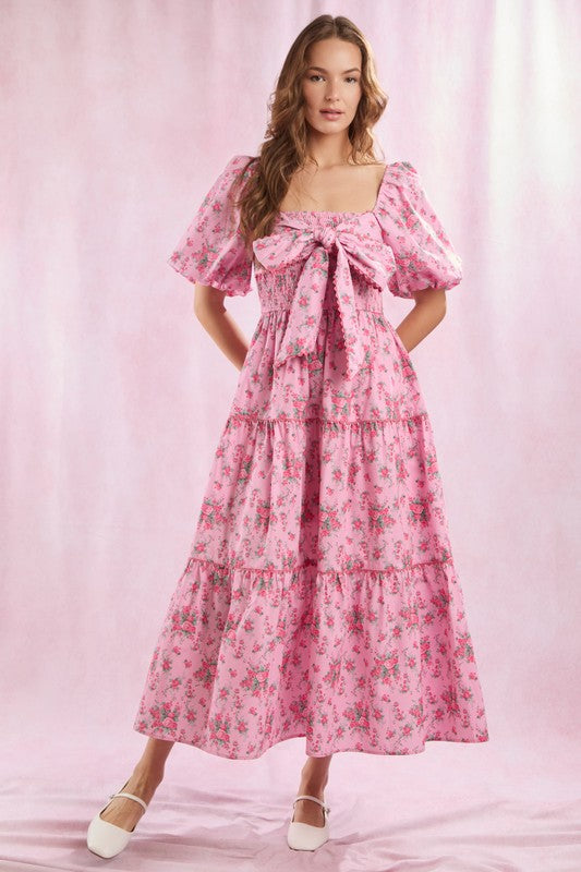 Vrouwen Maxi Jurk Met Bloemenprint En Strikdetail 1