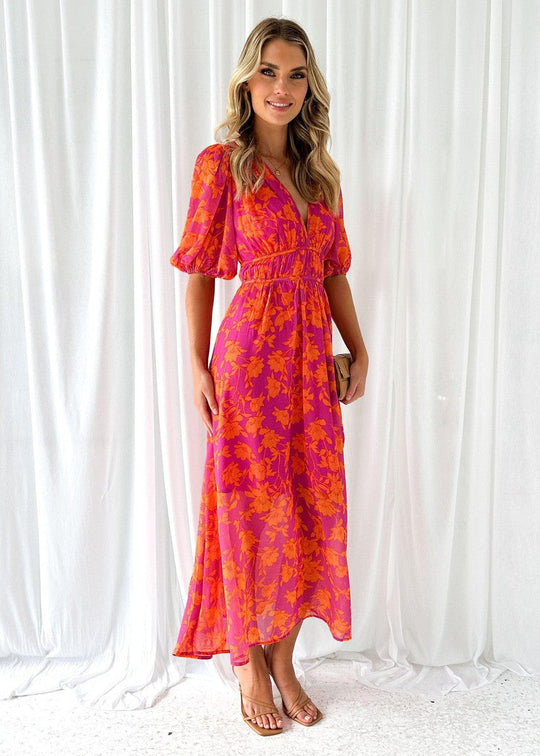 Vrouwen Maxi Jurk Met V-Hals En Puff Mouwen 1