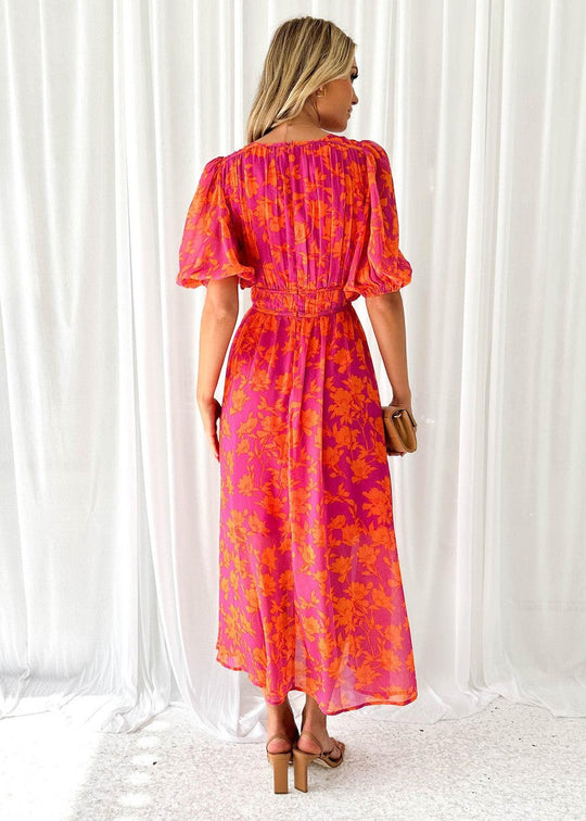 Vrouwen Maxi Jurk Met V-Hals En Puff Mouwen 2