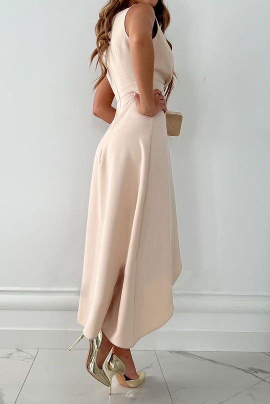 Vrouwen Maxi Jurk Met V-Hals en Asymmetrische Zoom 1