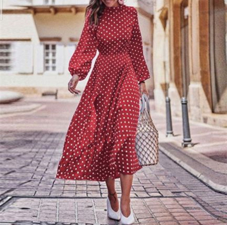Vrouwen Maxi Jurk Polka Dot Lange Mouwen 2