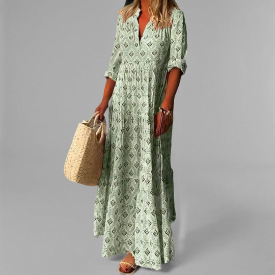 Vrouwen Maxi Jurk V-hals Vintage Print 1