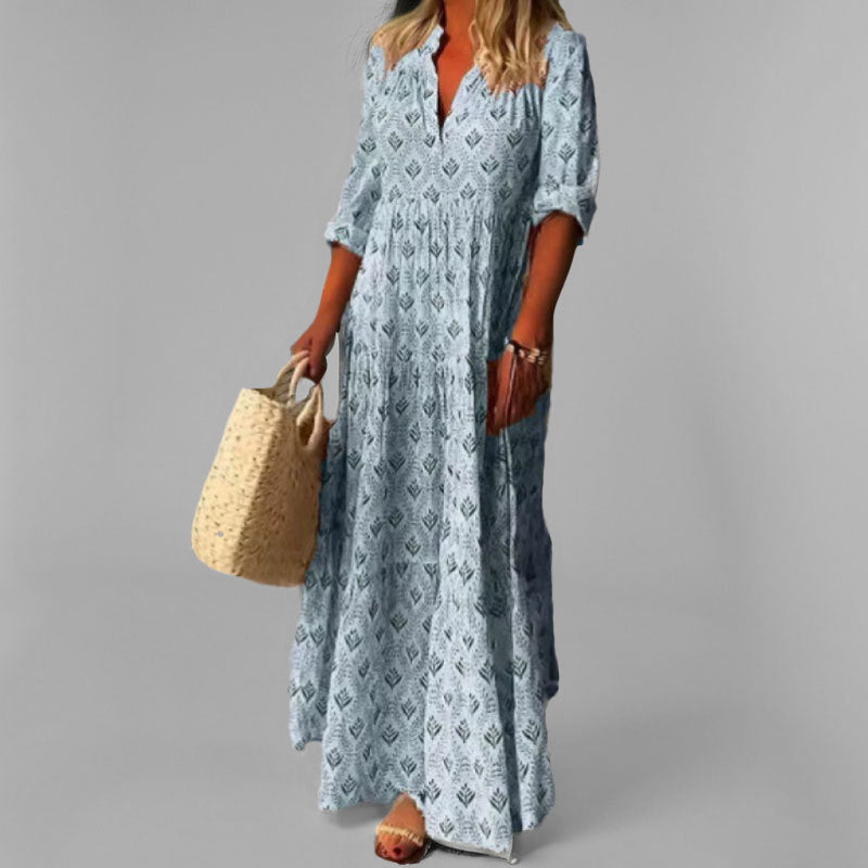 Vrouwen Maxi Jurk V-hals Vintage Print 3