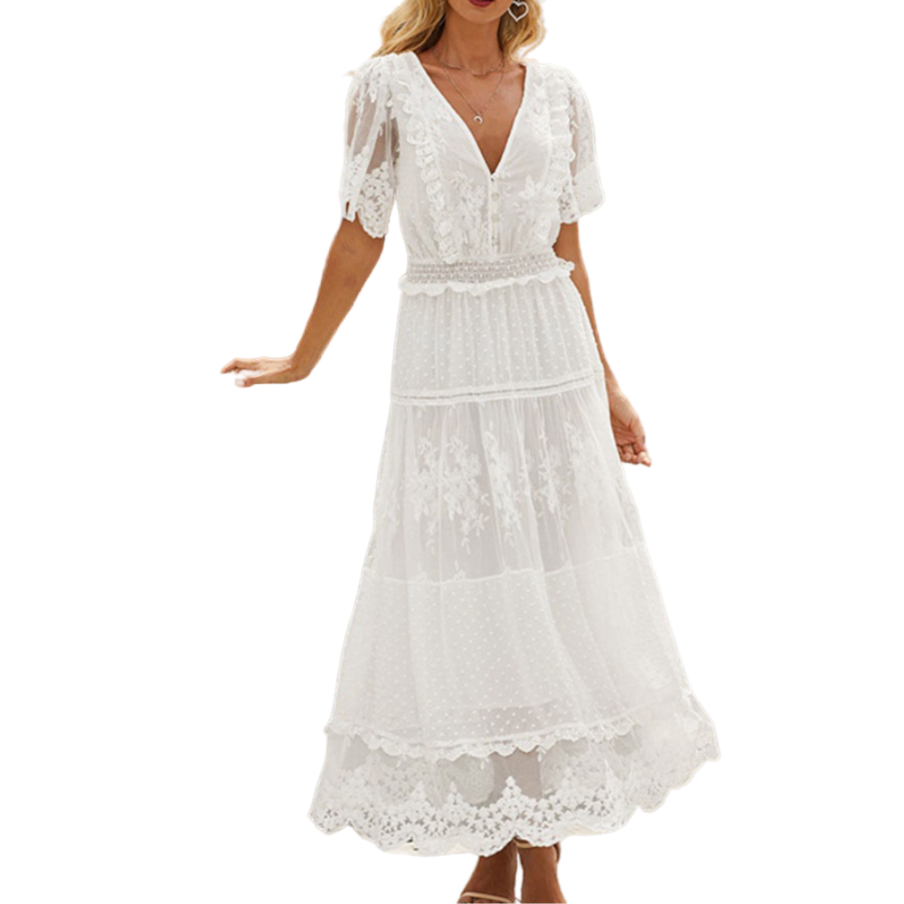 Vrouwen Maxi Jurk met Kanten en Klassieke Stijl 0