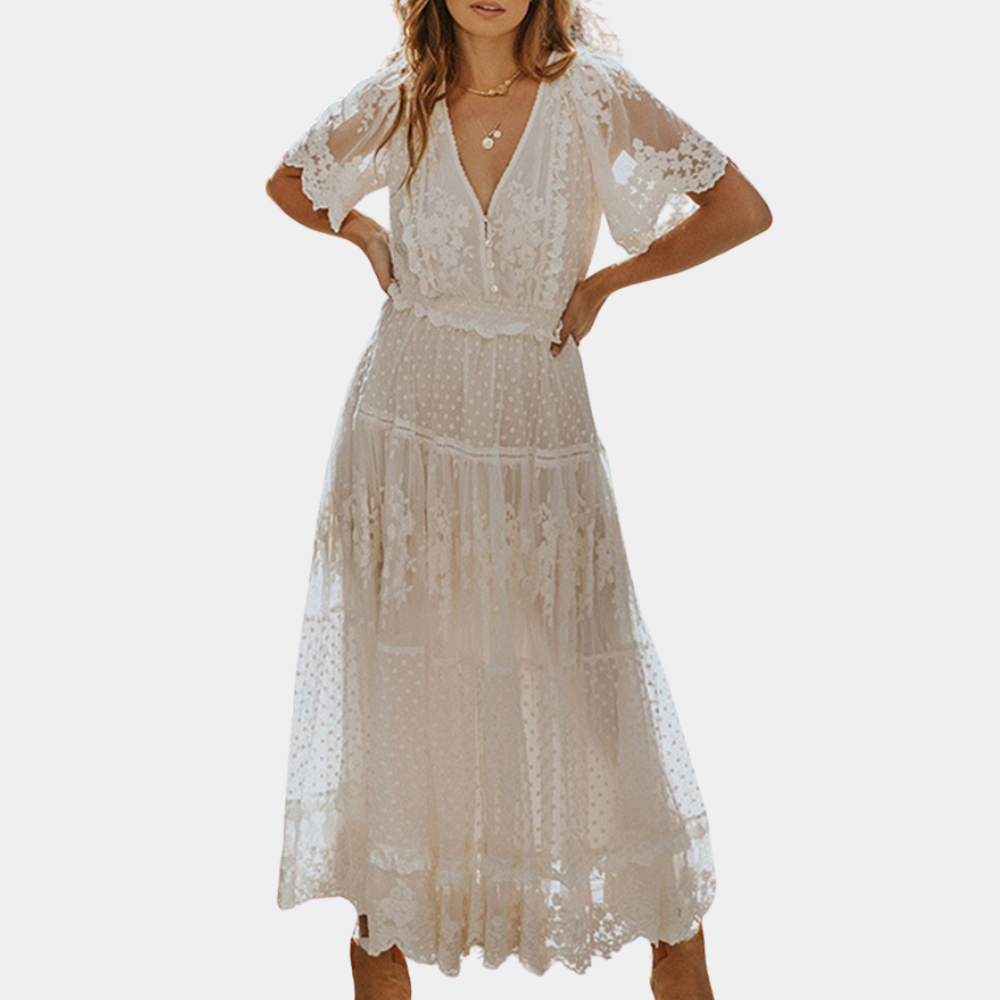 Vrouwen Maxi Jurk met Kanten en Klassieke Stijl 1