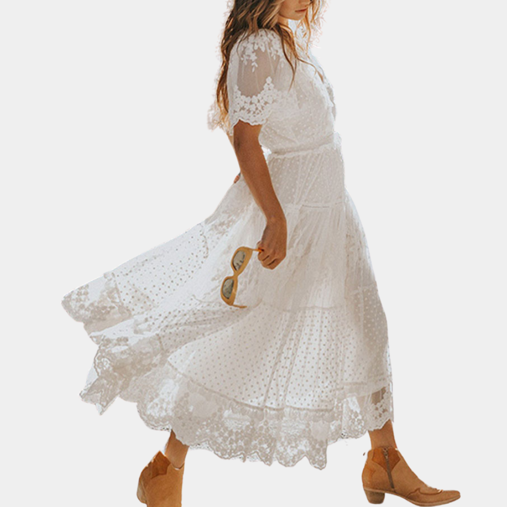Vrouwen Maxi Jurk met Kanten en Klassieke Stijl 2