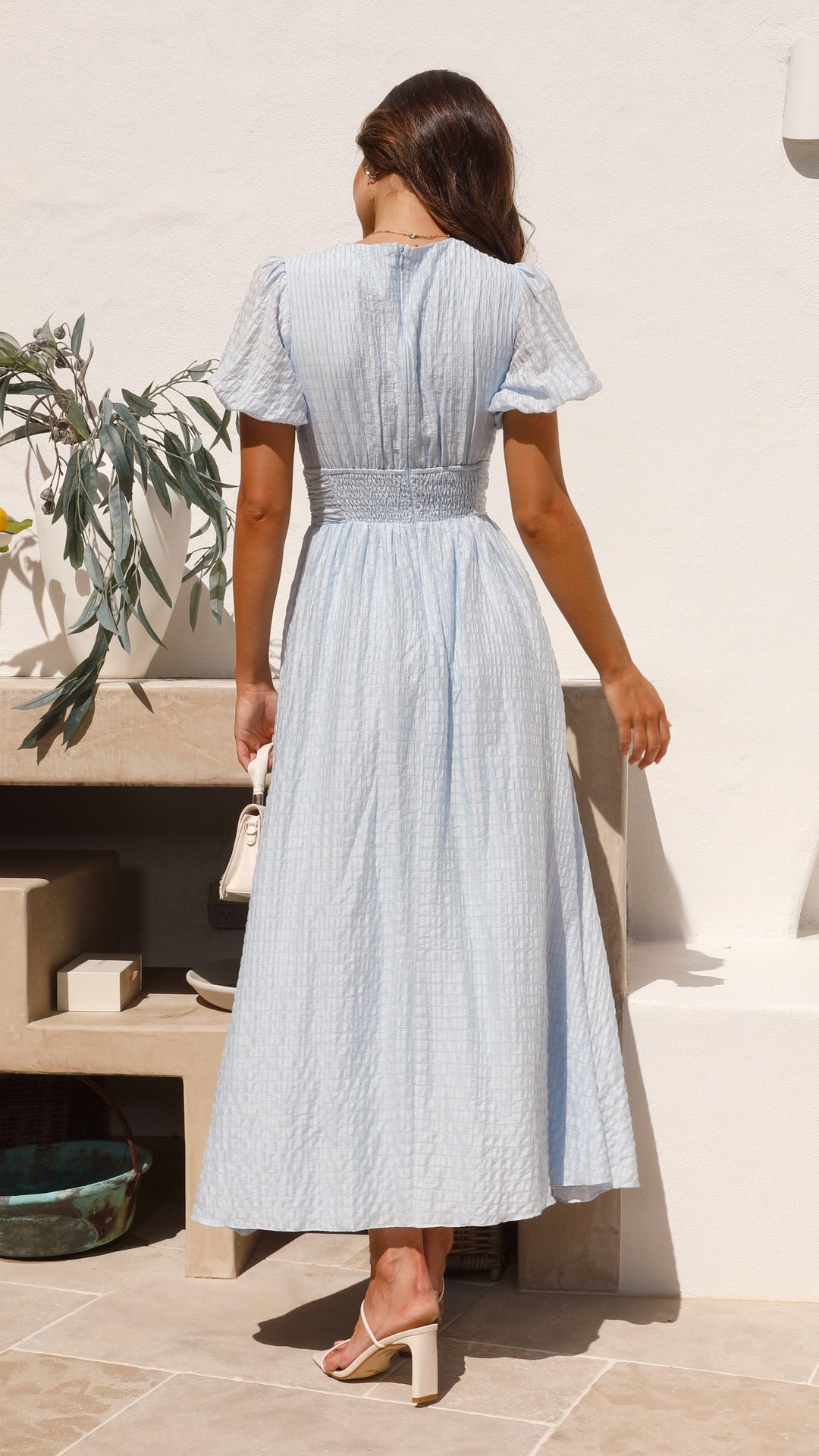 Vrouwen Maxi Jurk met V-hals en Puff Mouwen 3