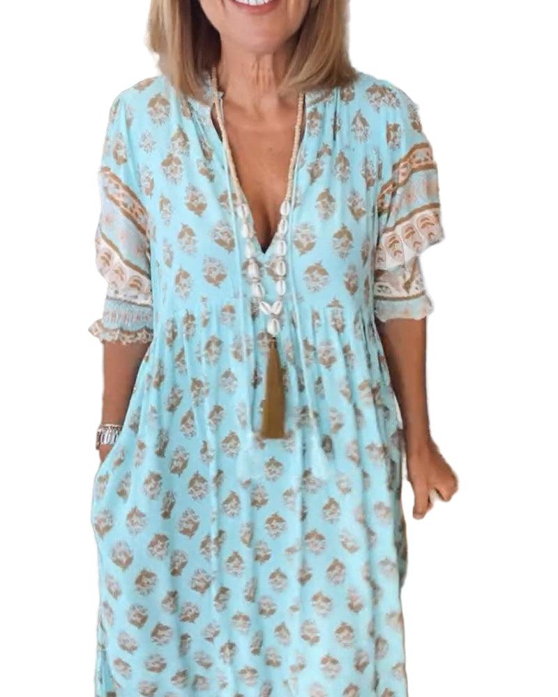 Vrouwen Maxi Jurk met V-hals voor de Lente 0