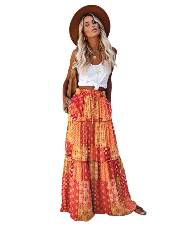Vrouwen Maxi Rok Bohemian Hoge Taille Casual Polyester 0