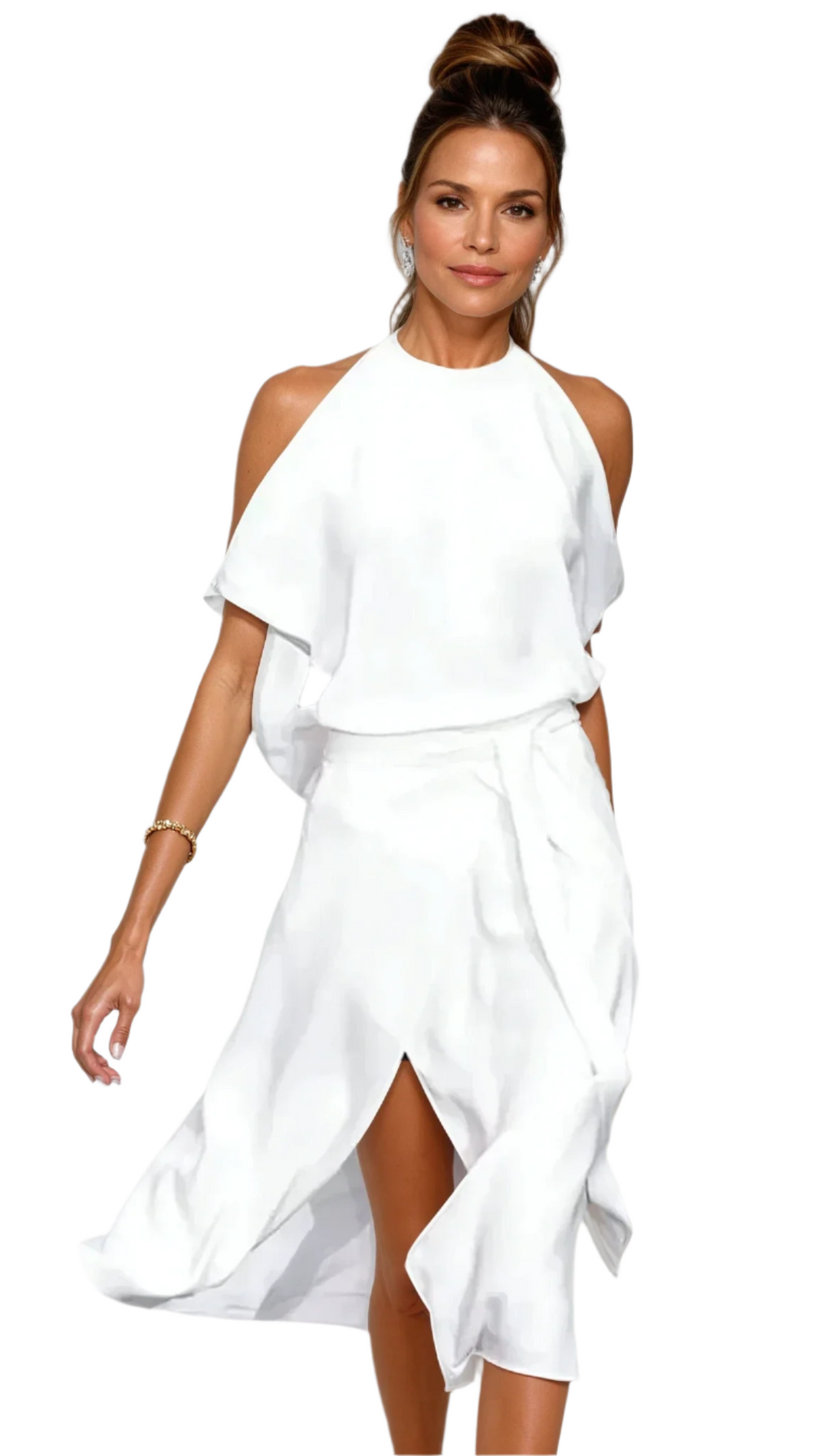 Vrouwen Midi Jurk Asymmetrisch Met Blootgeschouderde Stijl 0