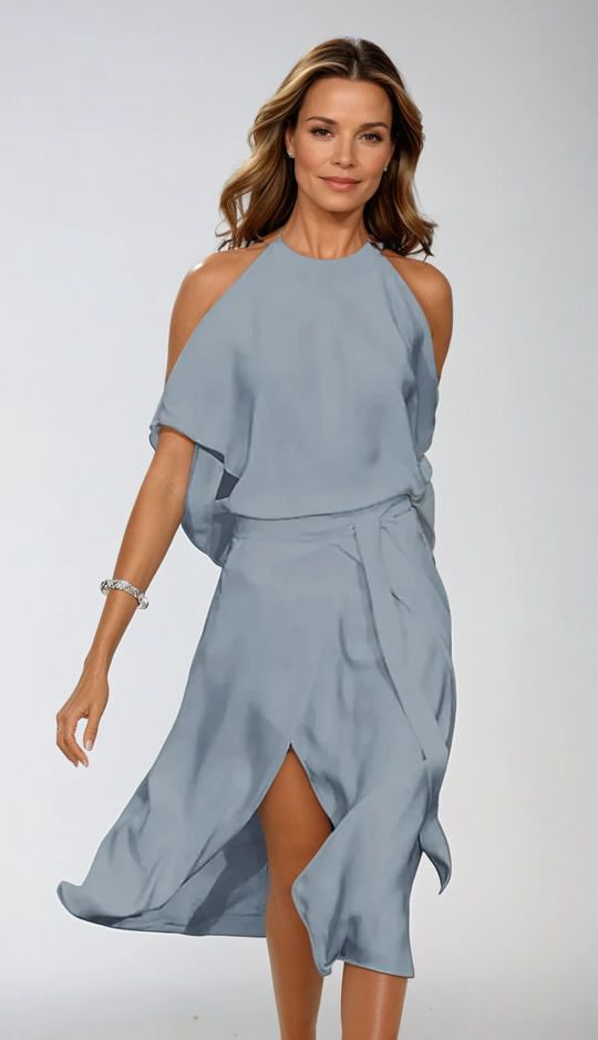 Vrouwen Midi Jurk Asymmetrisch Met Blootgeschouderde Stijl 1