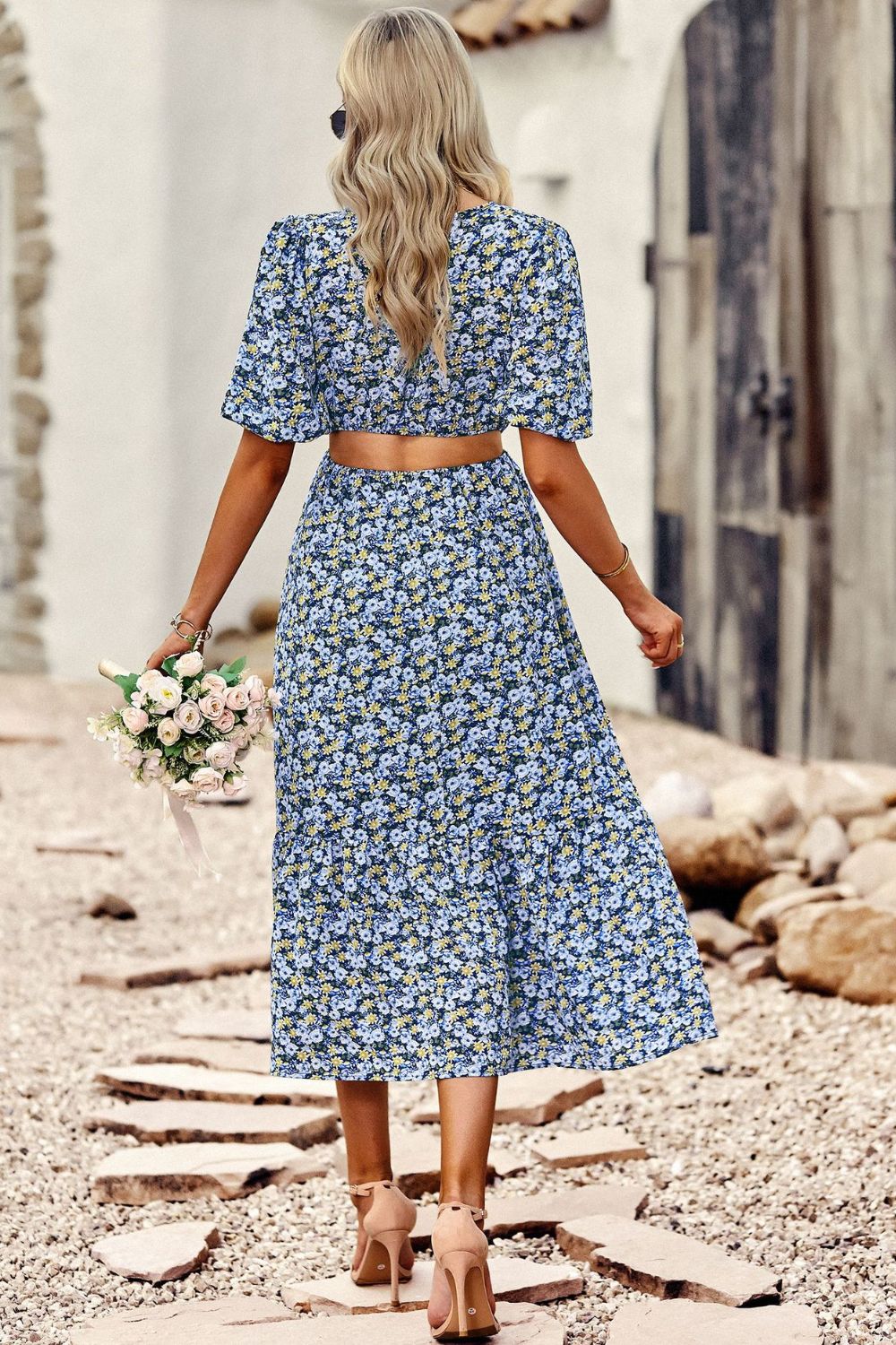 Vrouwen Midi Jurk Met Puff Mouwen en Bloemenprint 7