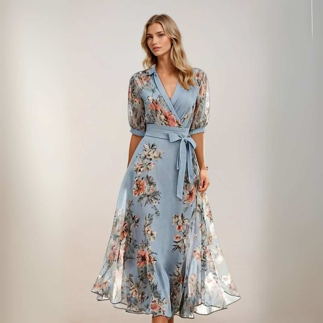 Vrouwen Midi Jurk V-Hals Elegante Stijl 1