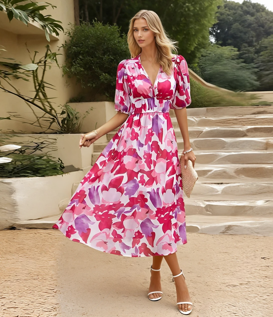 Vrouwen Midi Jurk V-Hals Elegante Stijl 7