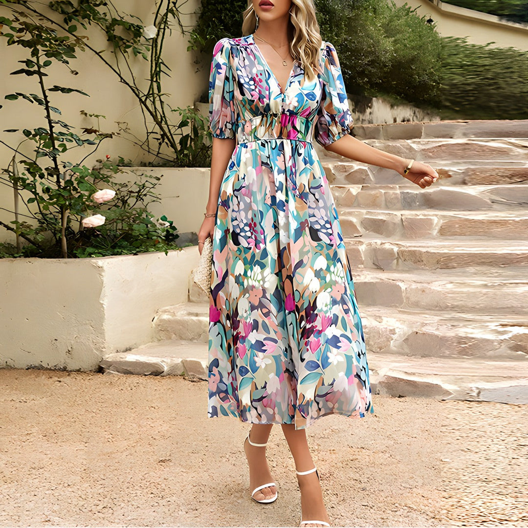 Vrouwen Midi Jurk V-Hals Elegante Stijl 8