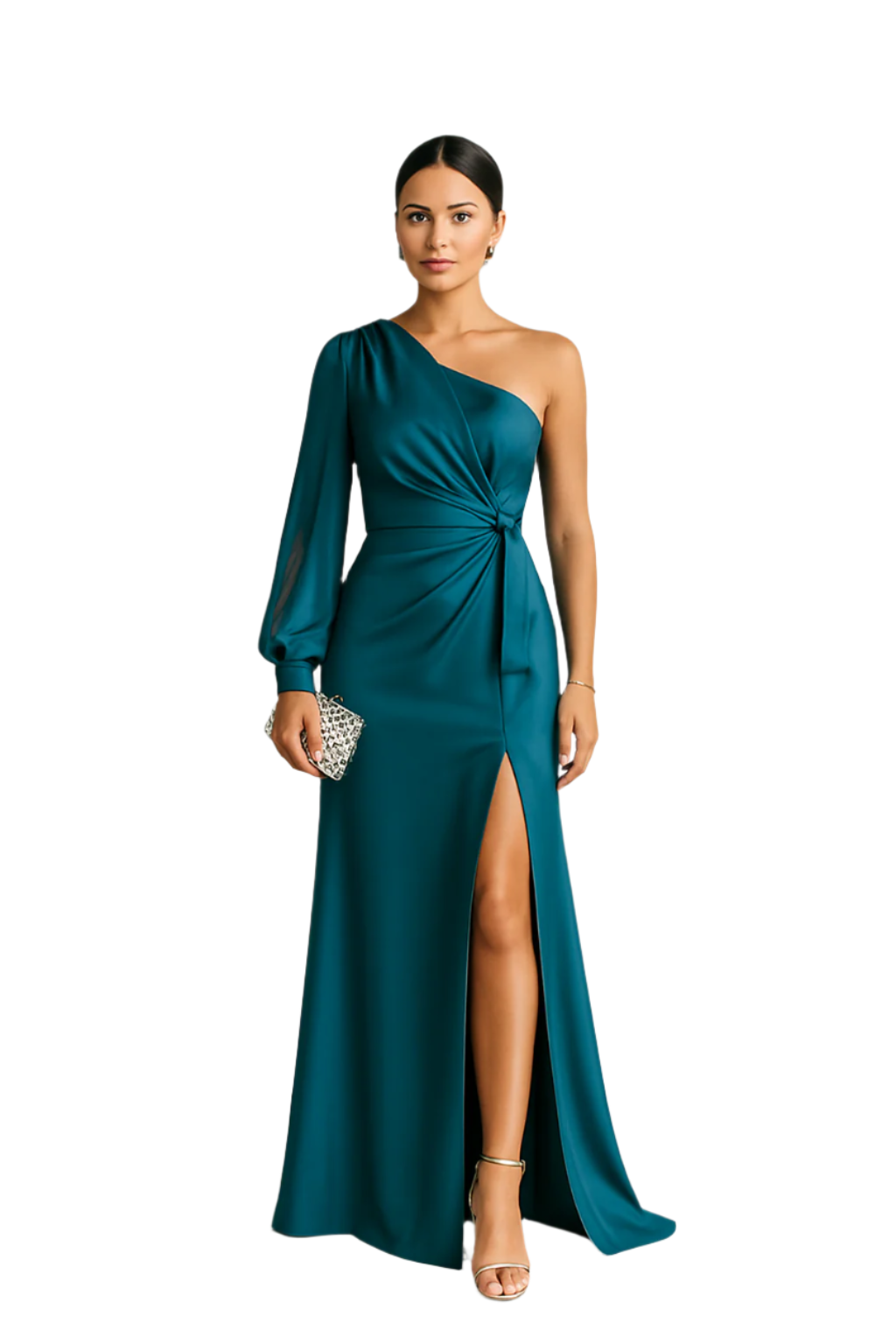 Vrouwen One-Shoulder Jurk Gedrapeerde Details Zijdeachtig Materiaal 0