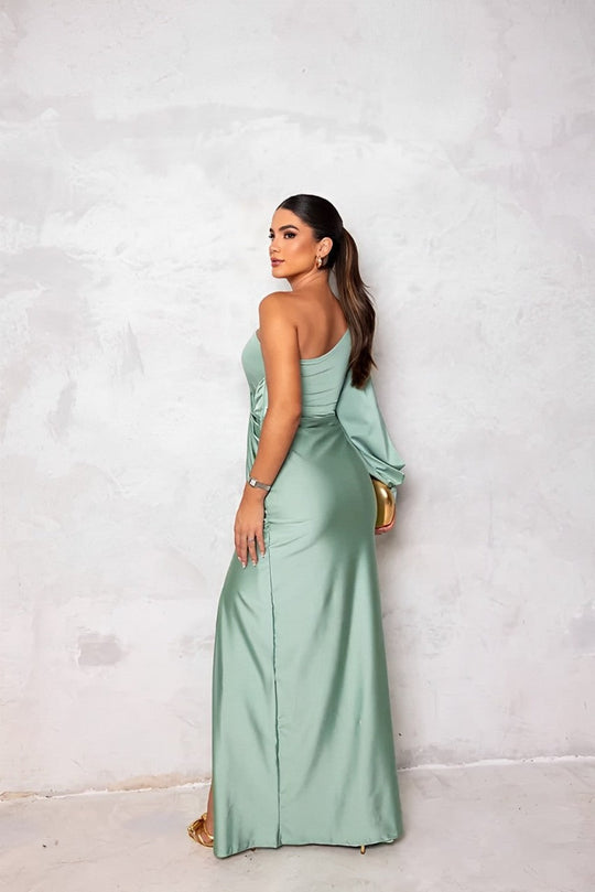 Vrouwen One-Shoulder Jurk Gedrapeerde Details Zijdeachtig Materiaal 7